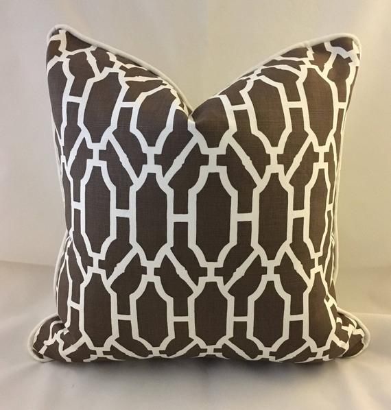 20 Decorative Linen Cotton Scalamandre Brown white trellis throw pillow cover