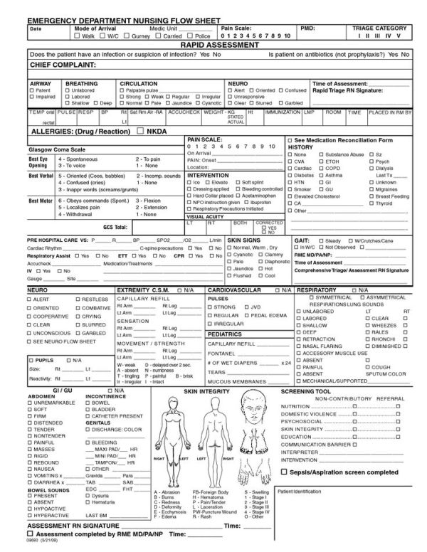 Printable Nursing Assessment Cheat Sheet | RAPID ASSESSMENT EMERGENCY DEPARTMENT NURSING FLOW SHEET by felicia