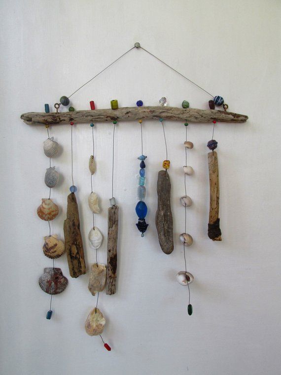 Funky Shell Bead Driftwood Windchime Mobile Funky Shell Bead Driftwood Windchime
