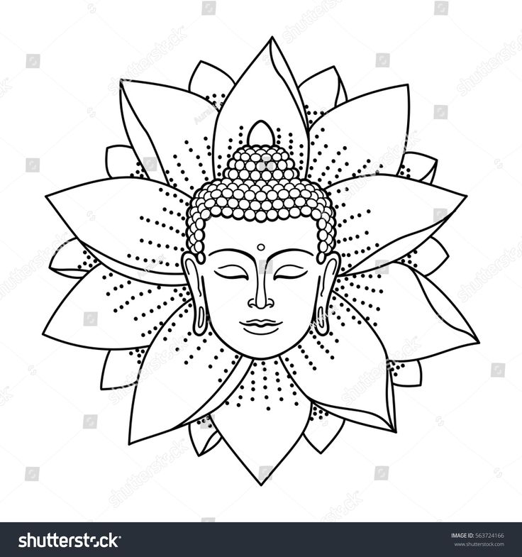 Buddha Head and Lotus isolated on white background. Sign for tattoo, textile pri...