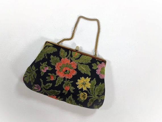 Vintage Yellow Needlepoint Purse Handbag