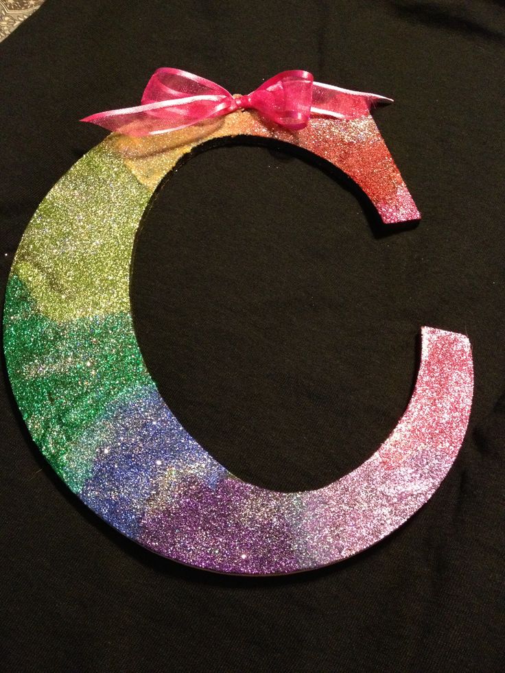 Rainbow Glitter Wooden Letter With Bow | I love glitter font, Glitter