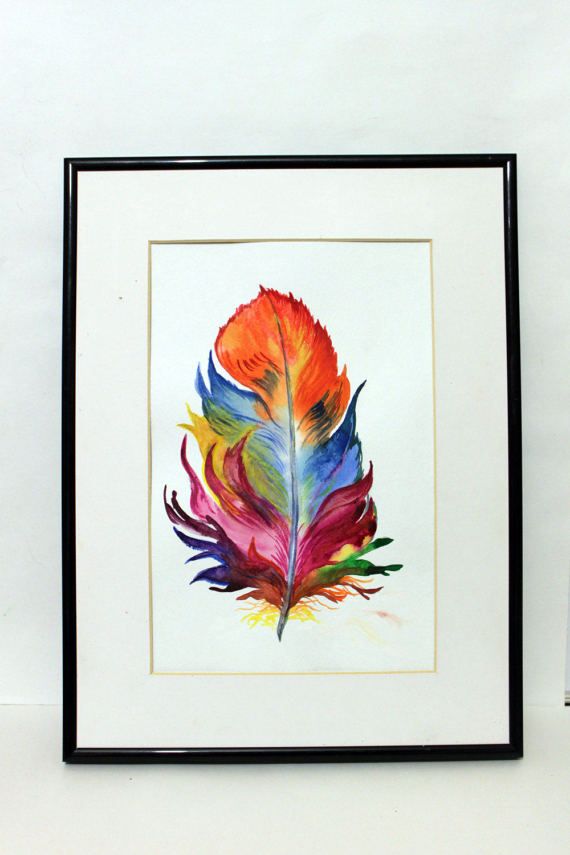 Colorful Feather Painting Pluma Arte Lienzo Impresion Pluma Acuarela Pintura Colorida Decoracion Del Hogar Pared Arte Plumas Arte Painting Canvas Art Prints Original Watercolor Painting