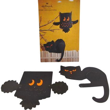 hallmark black cat owl fold out halloween decorations in original package - Black Cat Halloween Decorations hallmark black cat owl fold out halloween decorations in original package - Black Cat Halloween Decorations