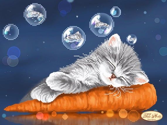 Funny kitten Bead Embroidery kit Needlework Animal Beadwork Hand embroidery Stitching decor Beading pattern Cat Embroidery beads