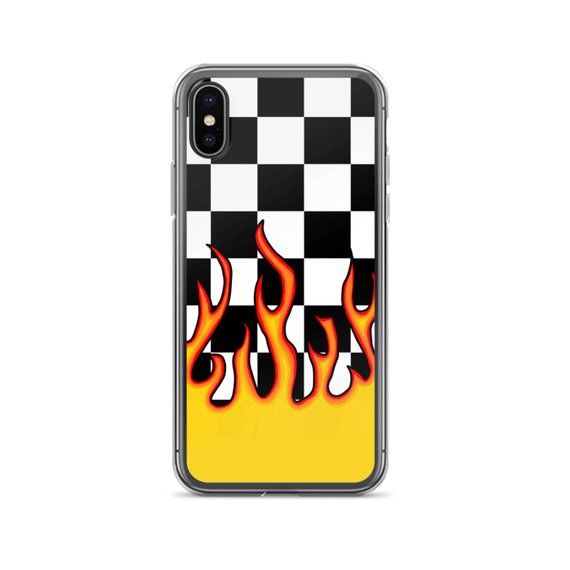 checkerboard with flames