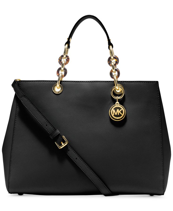 MICHAEL Michael Kors Cynthia Large Satchel Saffiano Leather Black Chain Shoulder Strap Handbag Designer Fashion