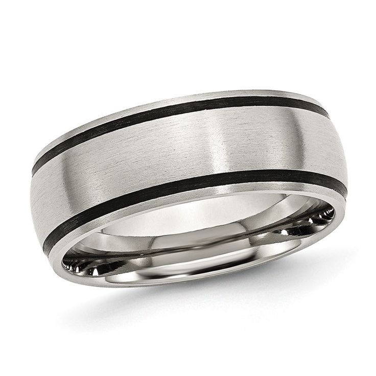 Men's 8.0mm Black Accent Striped Brushed Wedding Band in