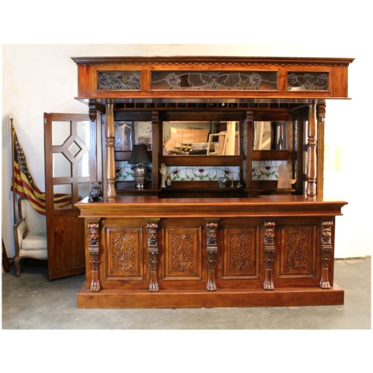 Tiffany Glass Canopy Bar Tavern Pub Furniture With Wine Racks Lion Crest Antique Pub Furniture Bars For Home Bar Furniture