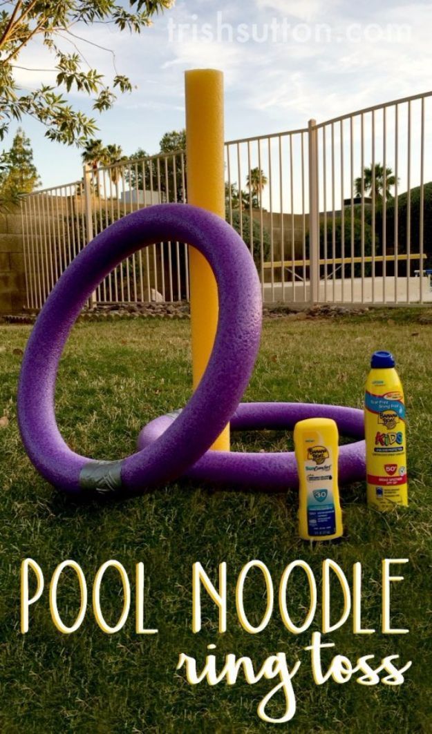 32 DIY Backyard Games That Will Make Summer Even More Awesome Best DIY Backyard Games - Pool Noodle Ring Toss - Cool DIY Yard Game Ideas for Adults, Teens and Kids - Easy Tutorials for Cornhole, Washers, Jenga, ... - 32 DIY Backyard Games That Will Make Summer Even More Awesome