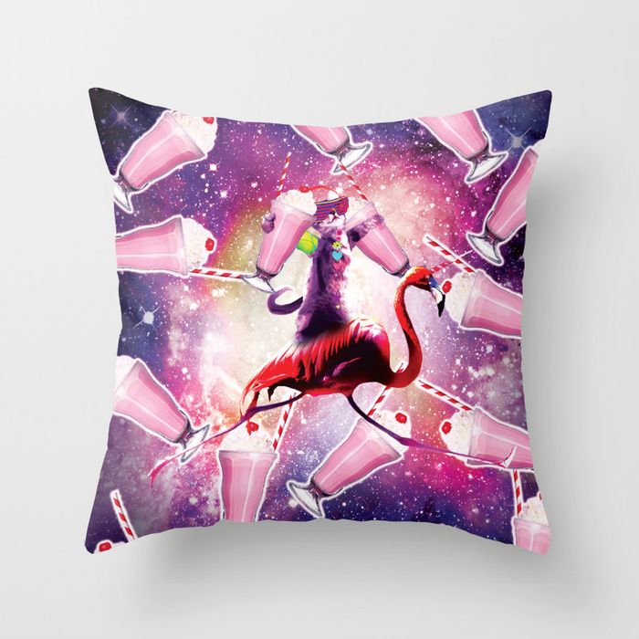 Buy Rave Space Cat On Flamingo Unicorn Funny unicorn Pillow galaxy throw