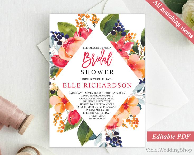 Coral and Red Floral Bridal Shower Invitation Template. Printable Bridal Shower Invitation. Flower Blush Orange Pink Invitation Download PDF http://etsy.me/2oHlrcc #papergoods #red #bridalshower #orange #bridal #shower #invitation #template #printable
