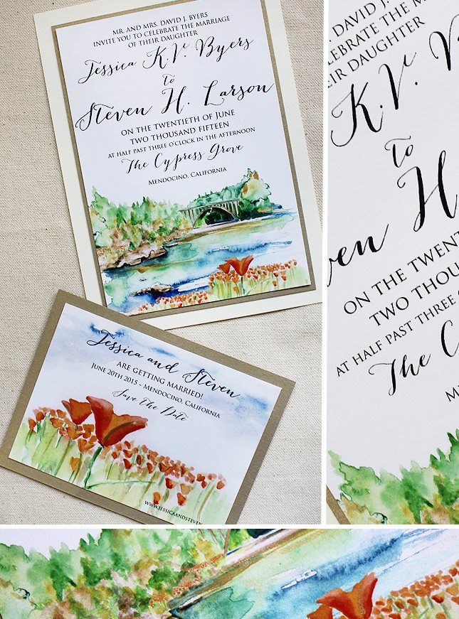 jessica b watercolor landscape wedding invitations stationery