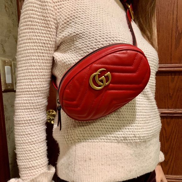 Gucci GG Marmont Leather Belt Bag in Hibiscus Red | Bags, Leather belt bag,  Gucci mini bag