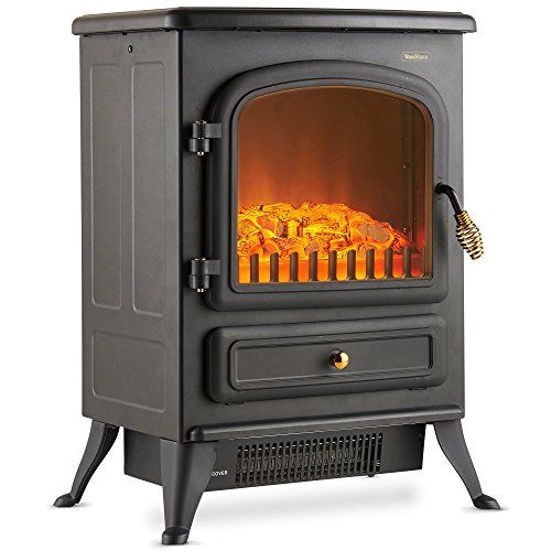 Electric Stove Heater Fireplace LED Flame Effect Fire Log Burner Black 1850W NEW