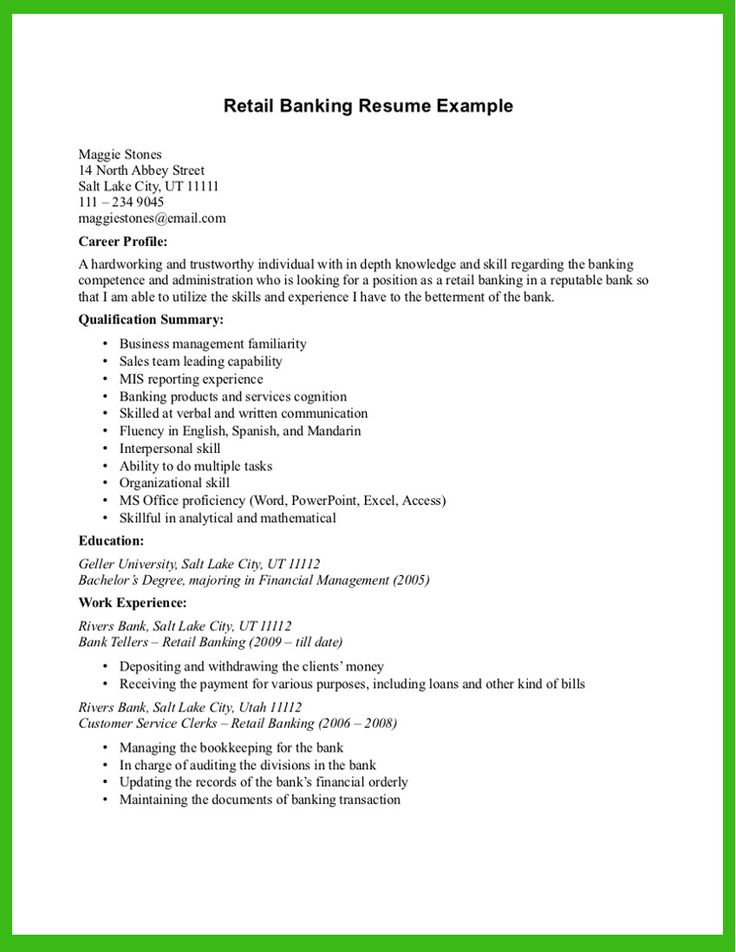 Retail Banking Resume Example - wwwresumecareerinfo - retail banker sample resume Retail Banking Resume Example - wwwresumecareerinfo - retail banker sample resume