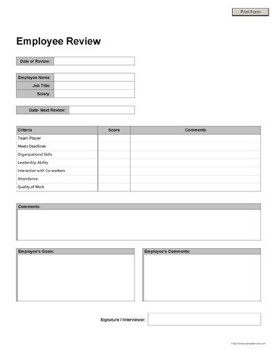 employee appraisal form sample 1 employee performance evaluation free employee review form