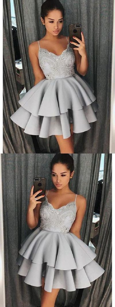 Customized Appealing Spaghetti Strap Shiny Mini Homecoming Dress by MeetBeauty,...