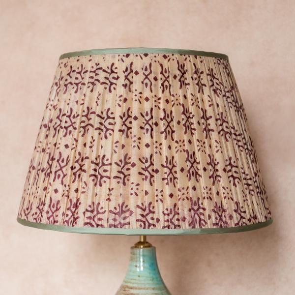 Cream And Plum Patterned Pleated Silk Lampshade With Mint Trim Painting Lamp Shades Diy Shade Silk Lampshade Painting Lamp Shades, Cream Pleated Lamp Shade