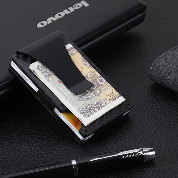 Mens Wallet Slim Carbon Fiber Credit Card Holder RFID Blocking Metal Money Clip