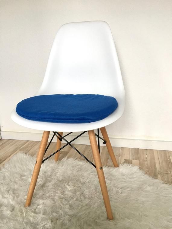 Padded Seat Cushion Blue Round 3 Cm High Eames Chair Pillow Zippered Foam Sitzkissen Stuhl Polsterstoff Stuhlkissen Eames Chair Pillow, Pillow For Eames Chairs