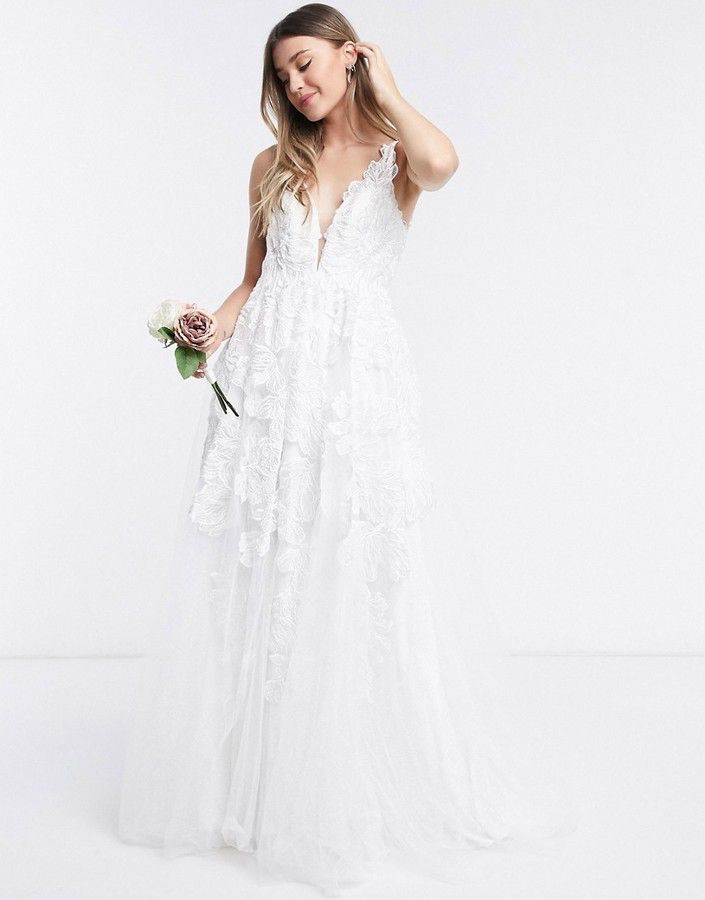 Asos Edition Celia Beaded Floral Embroidered Mesh Wedding Dress
