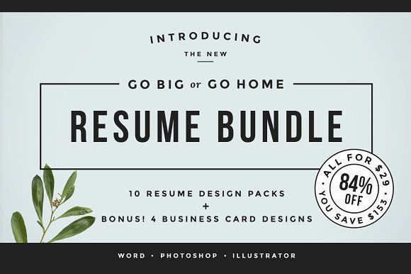 Go Big or Go Home! The Resume Bundle by Refinery Resume Co. on @creativemarket Professional printable resume / cv cover letter template examples creative design and great covers, perfect in modern and stylish corporate business design. Modern, simple, clean, minimal and feminine style. Ready to print us letter and a4 layout inspiration to grab some ideas. In psd, indd, docs, ms word file format.