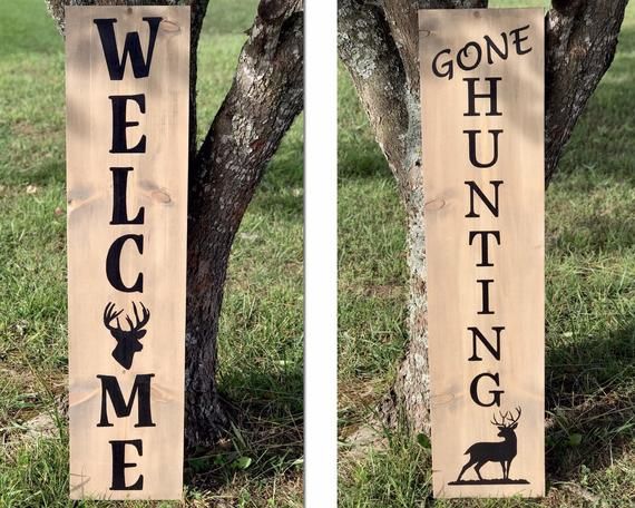 4ft Reversible Welcome Gone Deer Hunting Wood Porch Sign Wooden Welcome Signs Porch Signs Carved Wood Signs