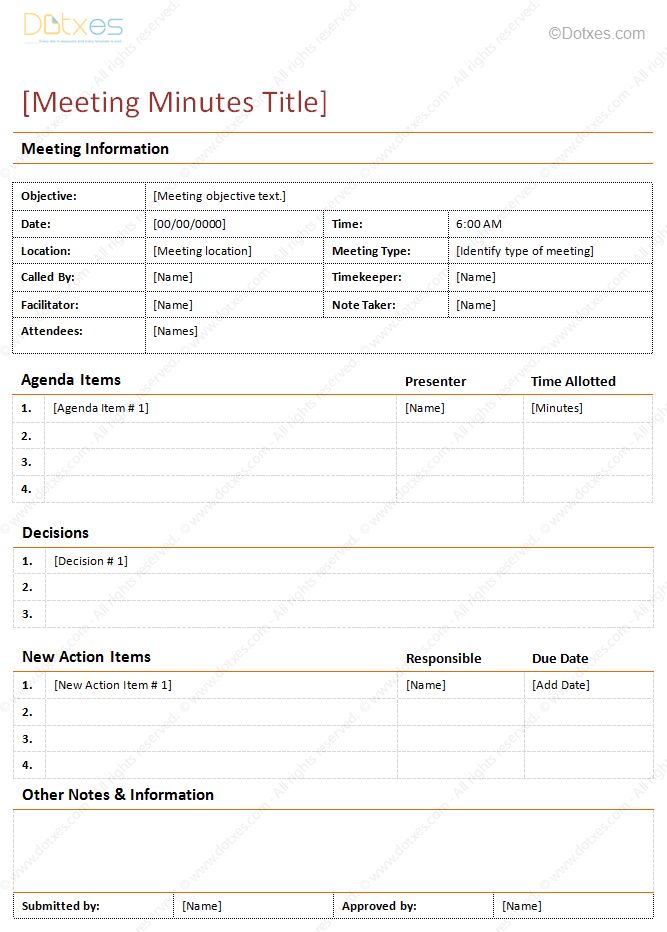 Created in Microsoft Word® with this meeting minutes template, you can expect to take clean, organized minutes during any occasion.