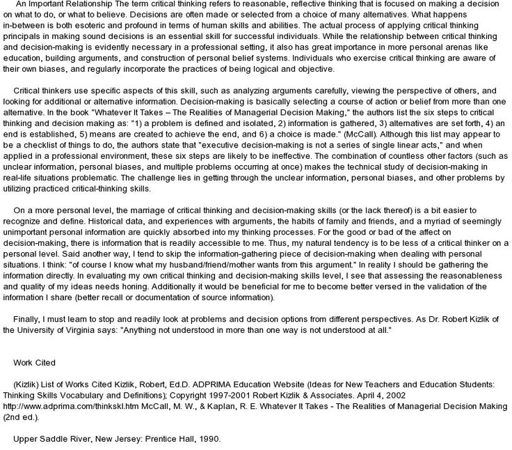 Critical thinking essay writing