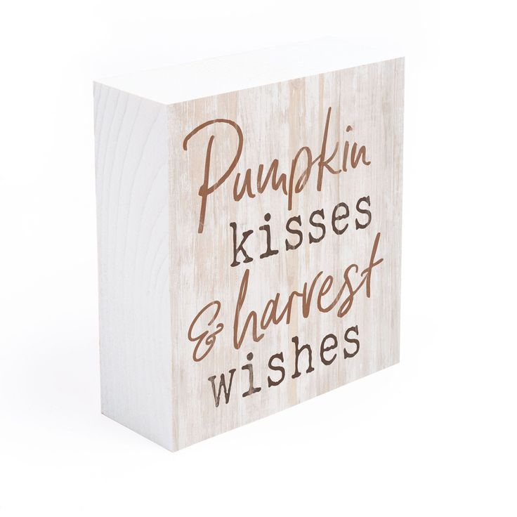 P GRAHAM DUNN Pumpkin Kisses Harvest Wishes Whitewash 3.5 x 3.5 Inch Pine Wood Tabletop Block Sign P GRAHAM DUNN Pumpkin Kisses Harvest Wishes Whitewash 3.5 x 3.5 Inch Pine Wood Tabletop Block Sign