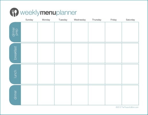 monthly menu calendar template