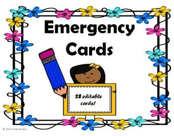 Here is an editable emergency card template with 30 emergency cards. The emergency cards have a spot for student name, address, allergies, phone numbers, how each student rides home, etc. There is also a front cover to maintain confidentiality. After