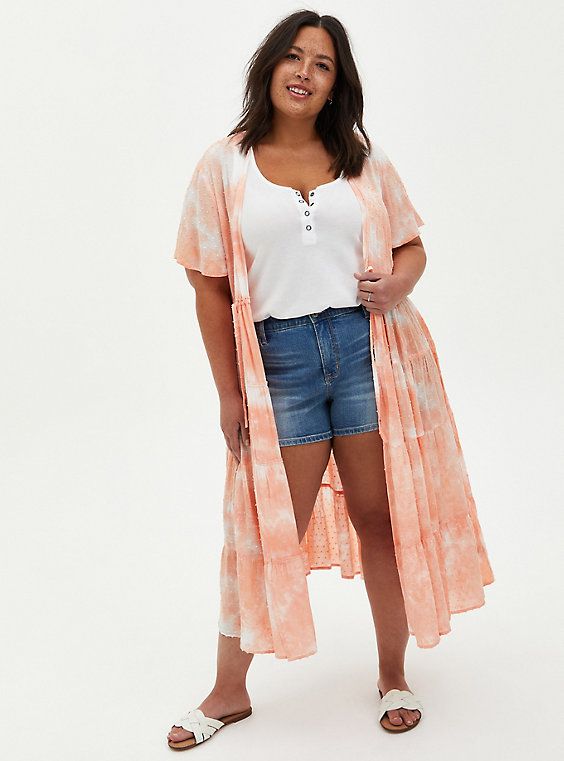 Peach Tie-Dye Clip-Dot Kimono | Torrid dresses, Flutter sleeve dress ...