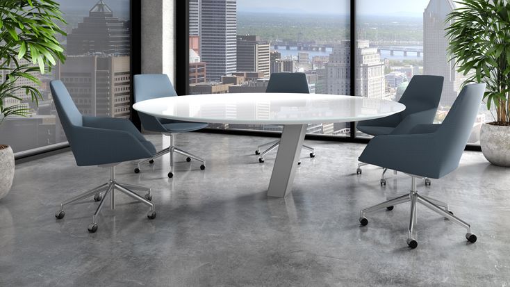 Enwork Equilibrium Round Conference Table Seated Height Modern Design Modern Conference Table Design, Round Office Meeting Table And Chairs