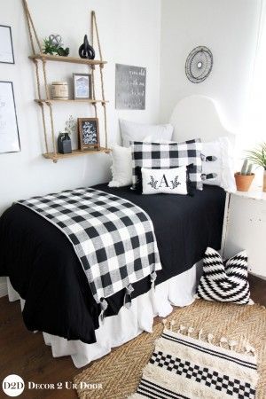 Farmhouse Black White Gingham Plaid Designer Dorm Bedding Farmhouse Black White Gingham Plaid Designer Dorm Bedding