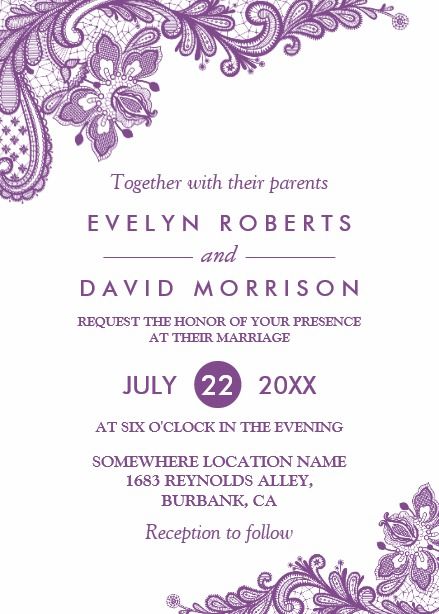 Elegant Lace Lavender Purple White Formal Wedding Invitation Elegant Lace Lavender Purple White Formal Wedding Invitation