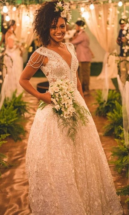 Romantic With Lace Long Wedding Dresses For Bridal Luxury Bridal