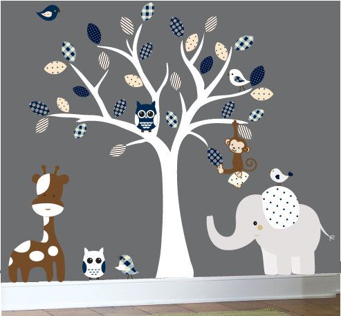 Jungle Wall Decal Nursery White Tree Dark Blue Brown Jungle Wall Decal Nursery White Tree Dark Blue Brown Navy Colors Patterned 129 00 Via Etsy Ideas Pinterest