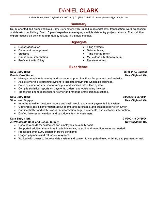 best data entry resume