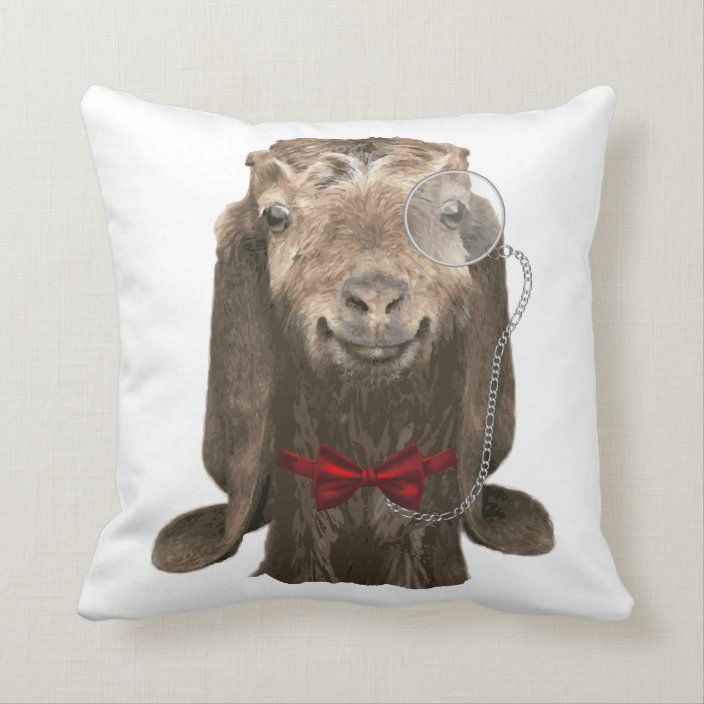 Funny Nubian Goat With Monocle Throw Pillow Zazzle Com Nubian Goat Pet Goat Goats Funny