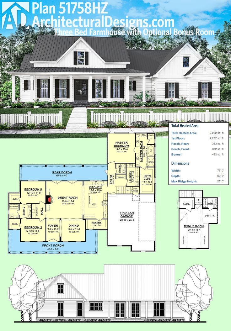 architectural designs plan 51758hz is a 3 bed farmhouse with an optional bonus room over the - Farmhouse Plans architectural designs plan 51758hz is a 3 bed farmhouse with an optional bonus room over the - Farmhouse Plans