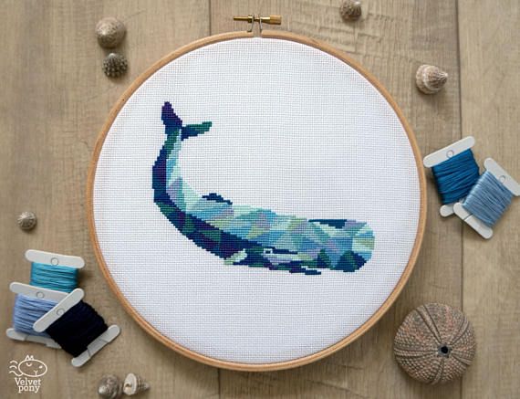 Geometric Dolphin cross stitch pattern instant download easy diy gift hoop art decor cute modern baby nursery fish counted cross stitch