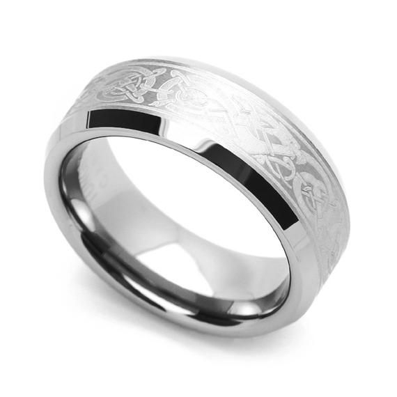 Men 8MM Comfort Fit Tungsten Carbide Wedding Band Celtic Dragon Engraved Ring