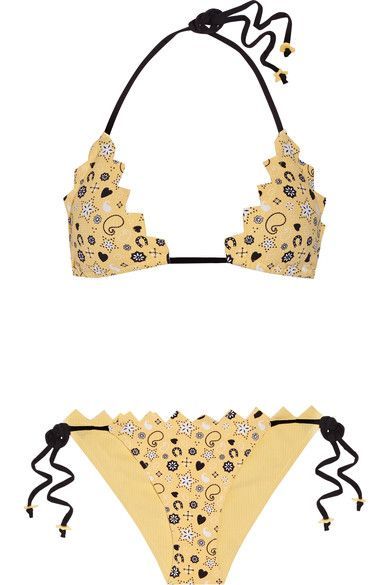Marysia - Broadway Honolulu Scalloped Printed Triangle Bikini Top - Pastel yello...