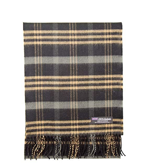 100/% CASHMERE SCARF MADE IN SCOTLAND PLAID Check SOFT Black//Camel//gray