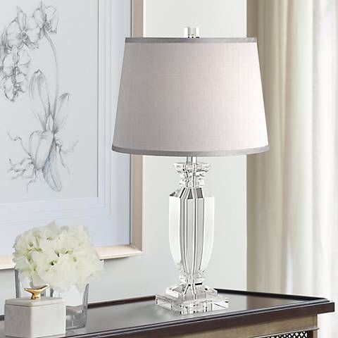 Sherry Crystal Table Lamp With Gray Shade 53x57 Lamps Plus For Bedroom Crystal Table Lamps, Crystal Table Lamps For Bedroom