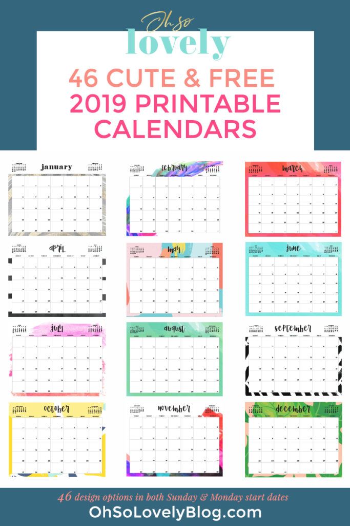 Free 2019 Printable Calendars 46 Designs To Choose From