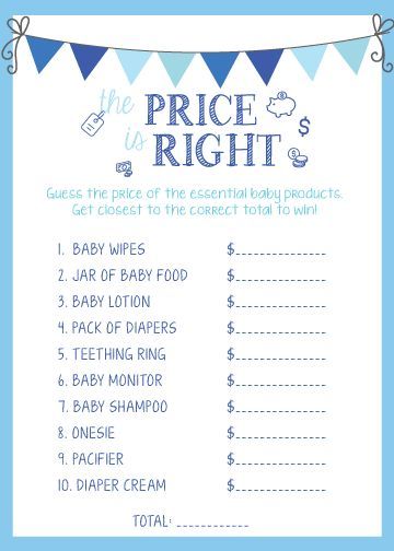 Baby Shower Price is Right, Baby Shower Game, Boy Baby Shower, Baby Shower Ideas...