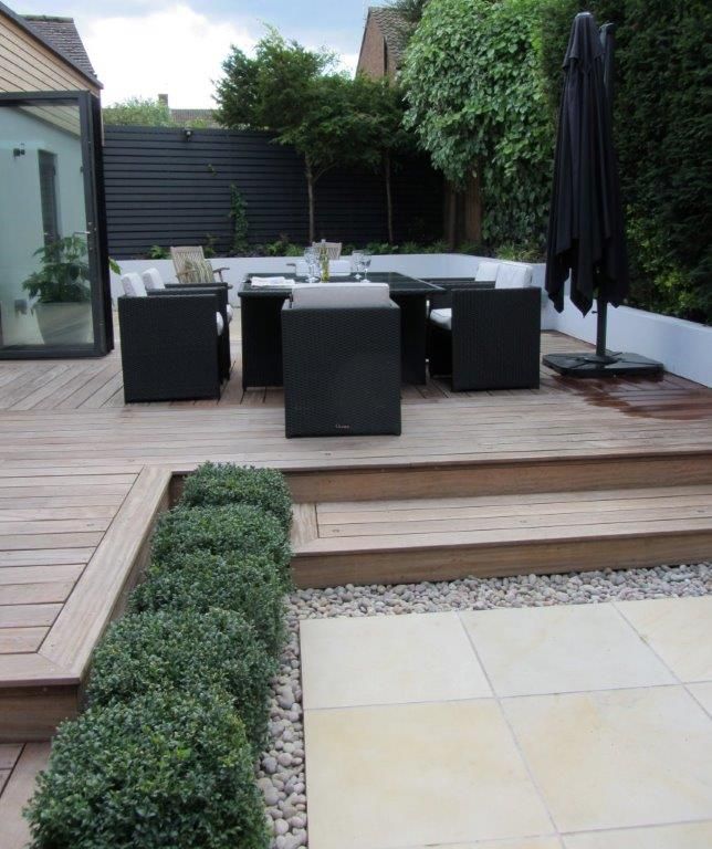 taking advantage of the gardens changes in ground levels steps lead from the upper dining deck to the lower patio paved in smooth sandstone - Garden Ideas On Two Levels taking advantage of the gardens changes in ground levels steps lead from the upper dining deck to the lower patio paved in smooth sandstone - Garden Ideas On Two Levels